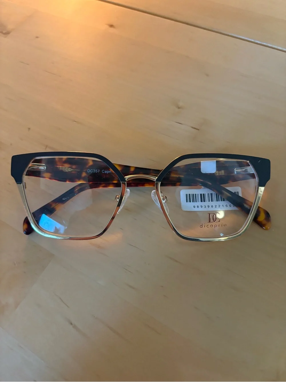 DiCaprio Geometric Metal Eyeglasses Black Gold Tortoise DC 357 53-18-140 NWT